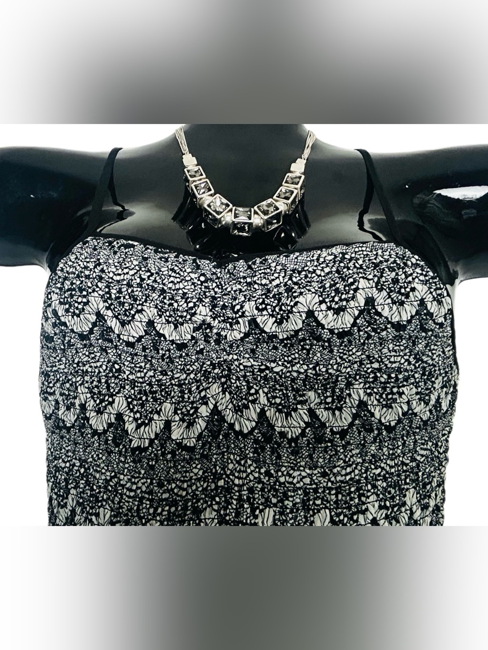 Black and White Strapless Smocked Sundress - Picture 15 of 16